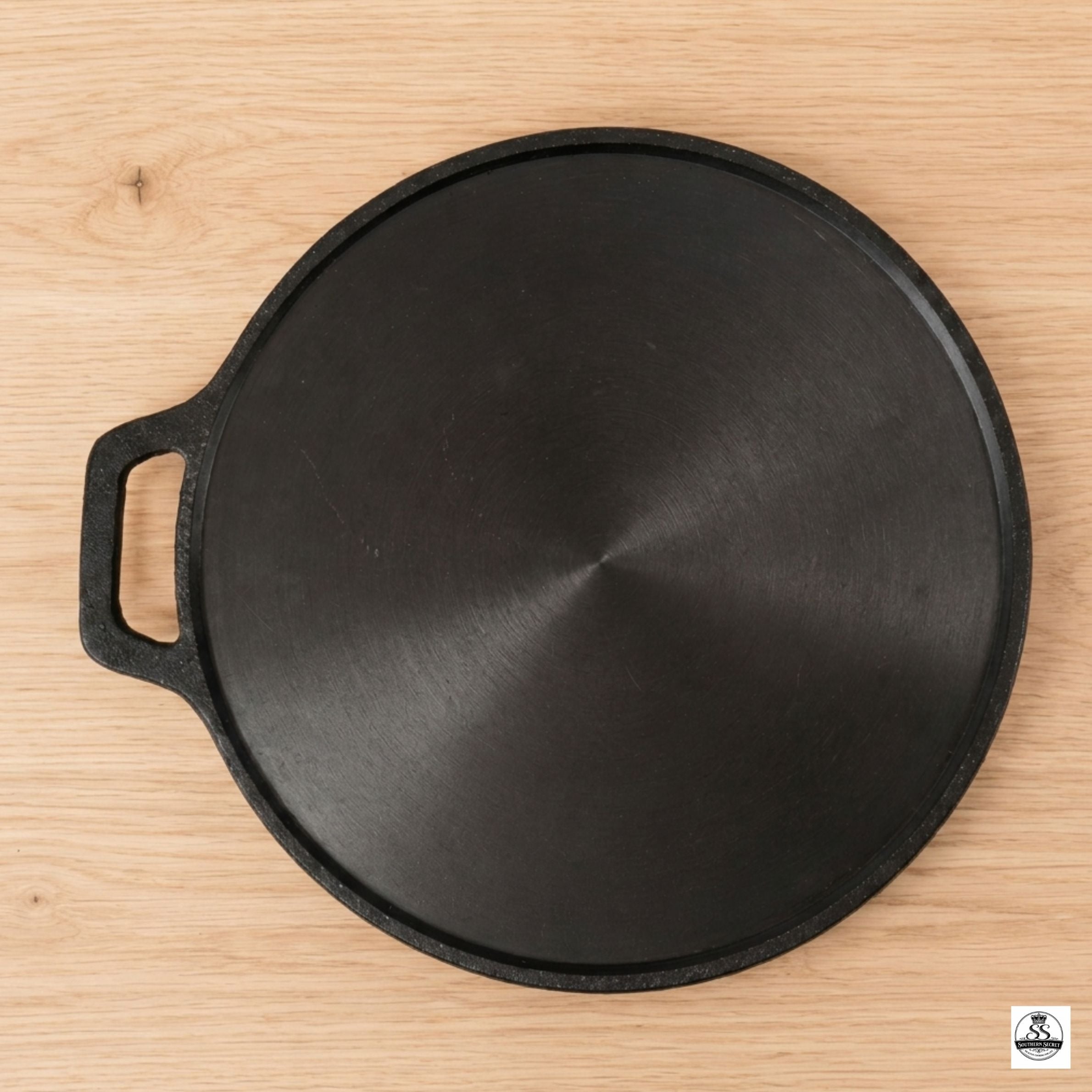 11" Smooth Single Handle Cast Iron Dosa Tawa, Pre-Seasoned With Free Neem Wood Dosa Flip