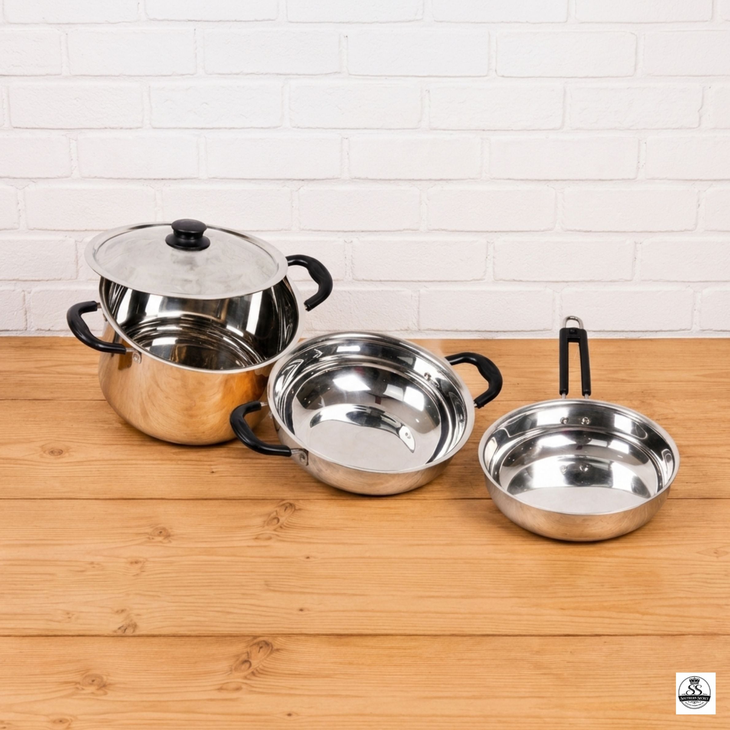 2.7L Kadai Steel cookware with Triply Bottom and Steel Lid and Free Neem Wood Dosa Flip