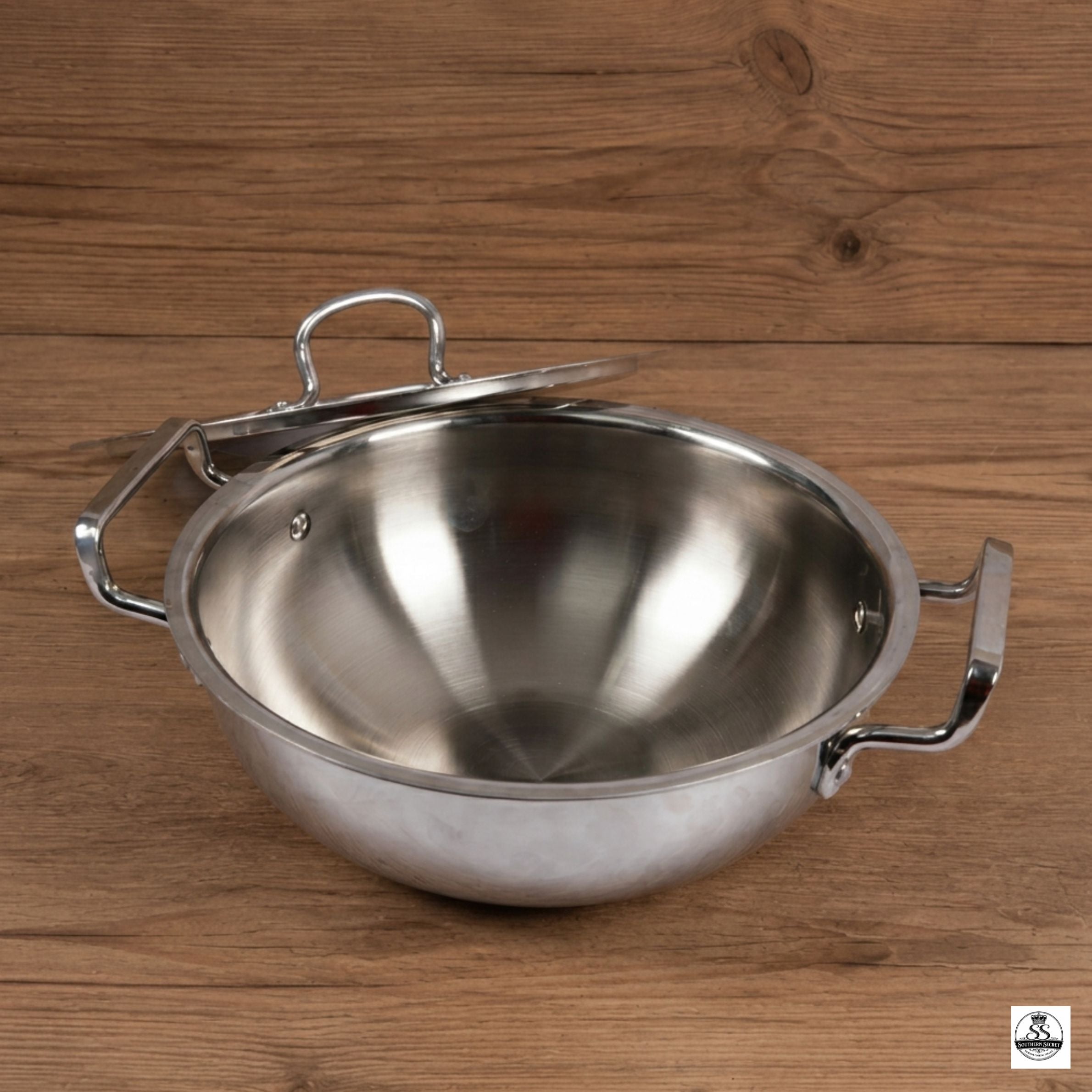 24cm Triply Stainless Steel Kadai With Steel Lid and Free Neem Wood Dosa Flip